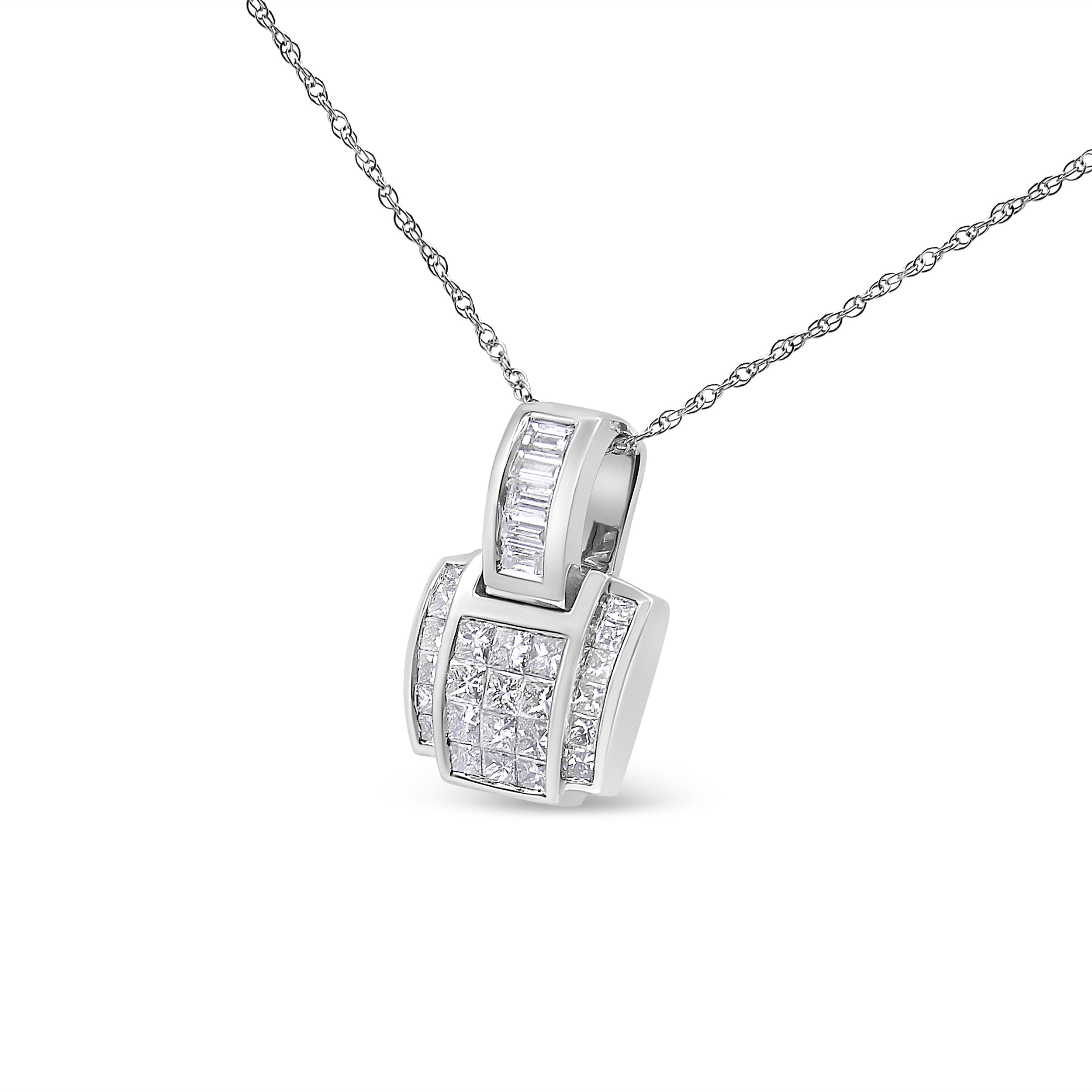 14K White Gold 2 1/5 Cttw Princess Cut Composite Diamond Pendant with Diamond Bale Pendant Necklace (H-I Color, SI1-SI2 Clarity) - NO CHAIN INCLUDED