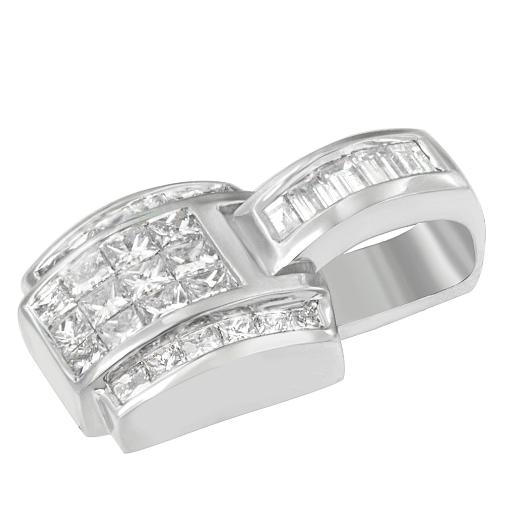 14K White Gold 2 1/5 Cttw Princess Cut Composite Diamond Pendant with Diamond Bale Pendant Necklace (H-I Color, SI1-SI2 Clarity) - NO CHAIN INCLUDED