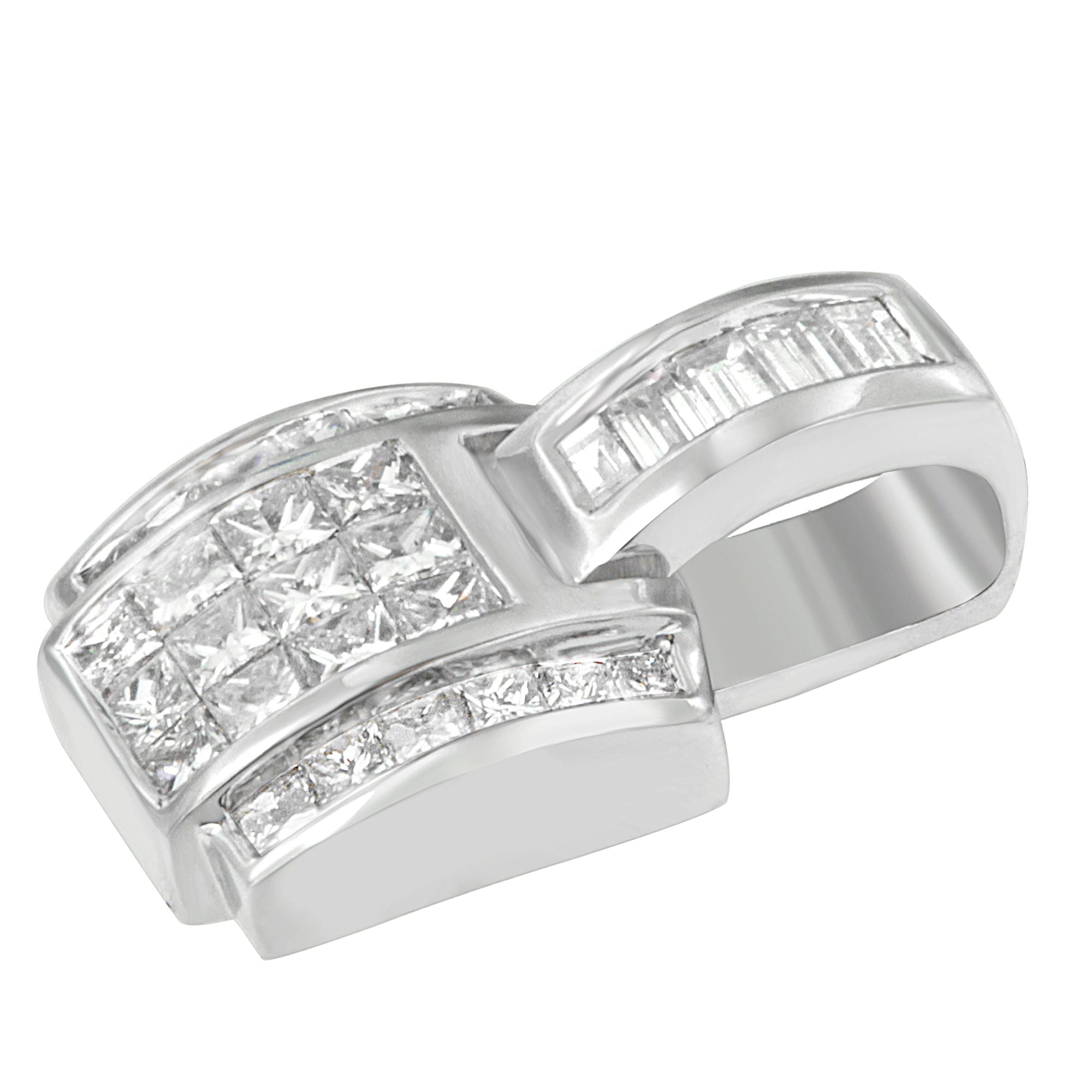 14K White Gold 2 1/5 Cttw Princess Cut Composite Diamond Pendant with Diamond Bale Pendant Necklace (H-I Color, SI1-SI2 Clarity) - NO CHAIN INCLUDED