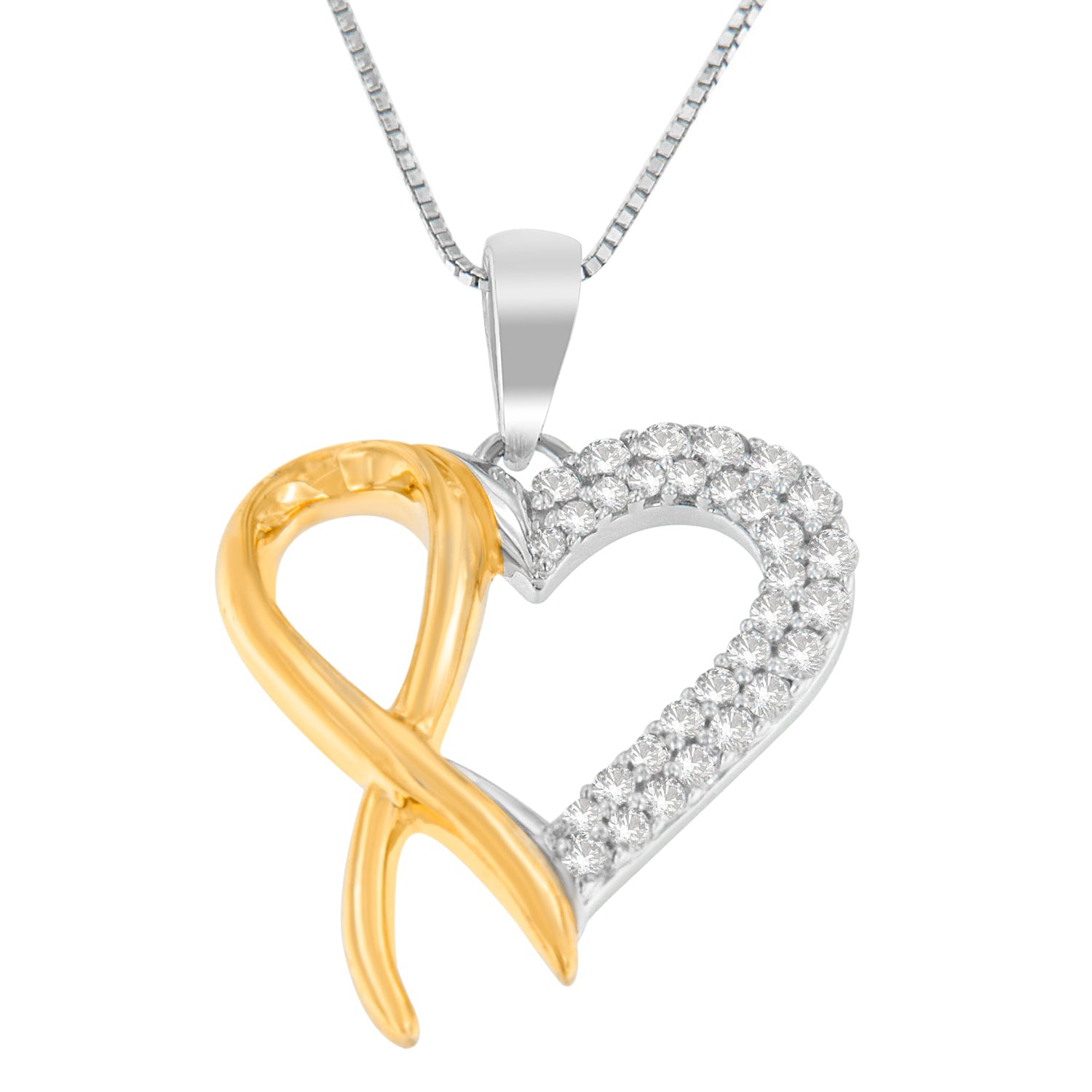 .925 Sterling Silver Two-Tone 1/4 cttw Round Cut Diamond Pendant Necklace (H-I, I2-I3)