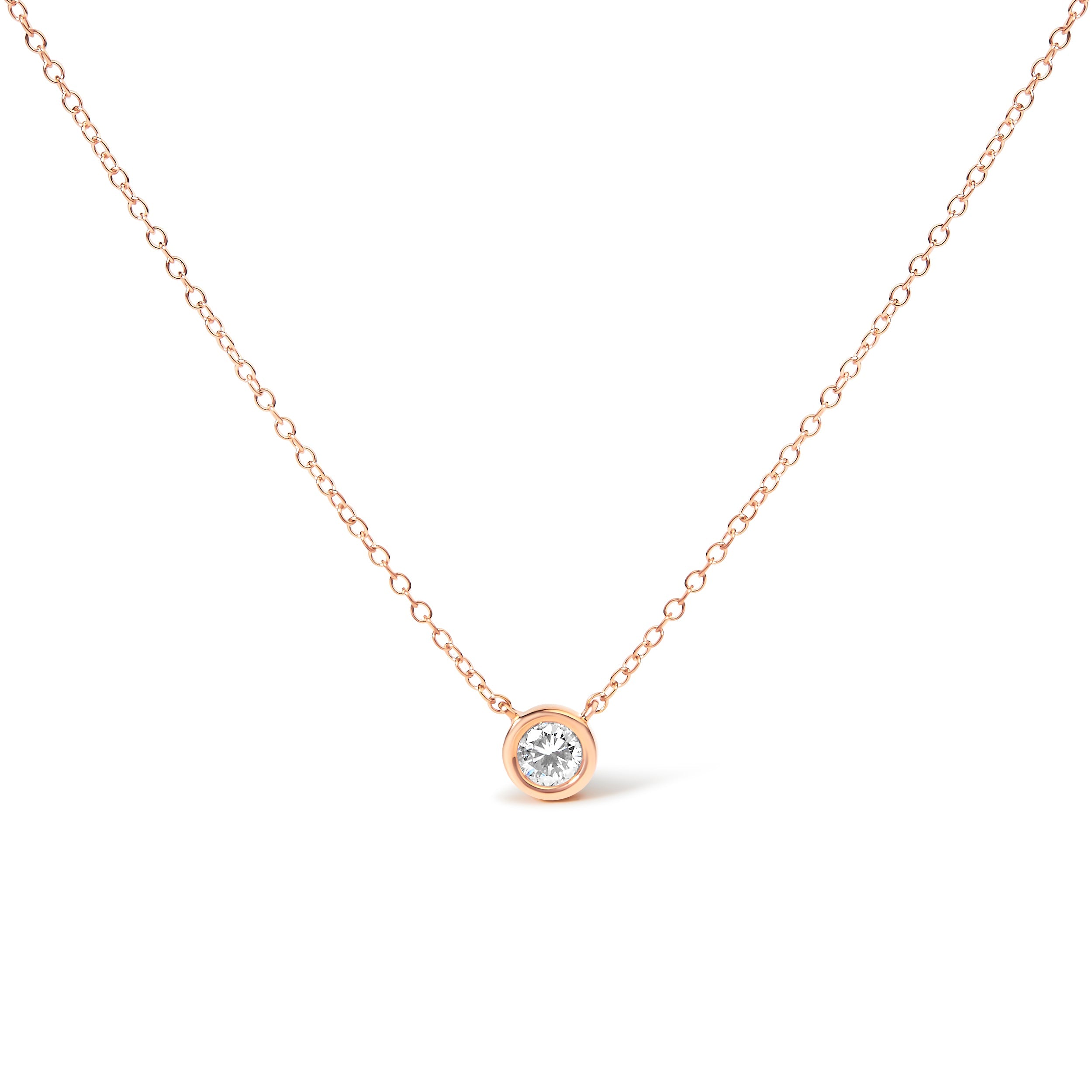 2 Micron 14K Rose Gold Plated Sterling Silver Bezel-Set Diamond Solitaire Pendant Necklace (1/3 cttw, H-I Color, I1-I2 Clarity)