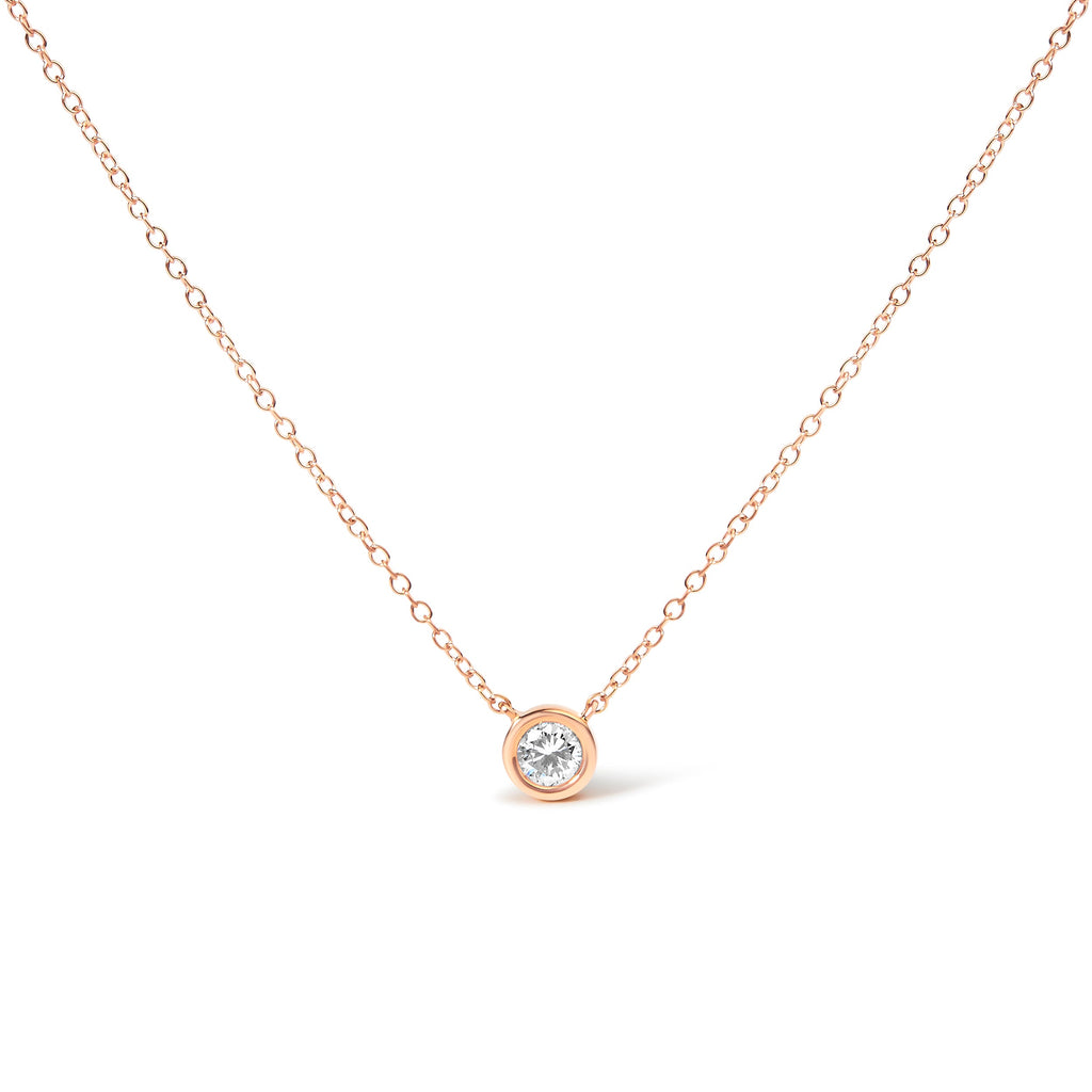 10K Rose Gold 1/3 Carat Round Brilliant-Cut Diamond Modern Bezel-Set Solitaire 16"-18" Pendant Necklace (H-I Color, SI2-I1 Clarity)