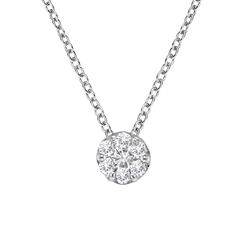 14K White Gold 1/4 Carat Total Weight Shared Prong Set Round-Cut Diamond 7 Stone Floral Cluster 18" Pendant Necklace (H-I Color, SI2-I1 Clarity)