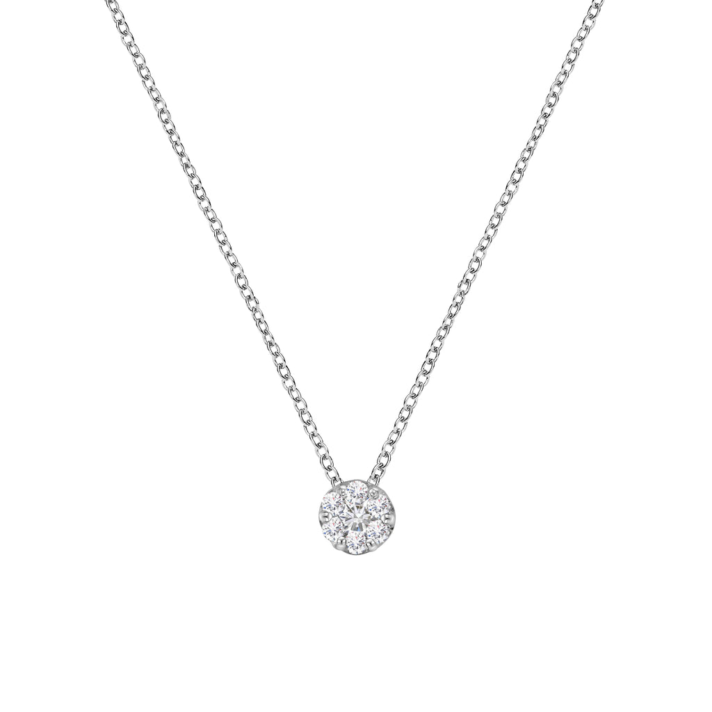 14K White Gold 1/4 Carat Total Weight Shared Prong Set Round-Cut Diamond 7 Stone Floral Cluster 18" Pendant Necklace (H-I Color, SI2-I1 Clarity)