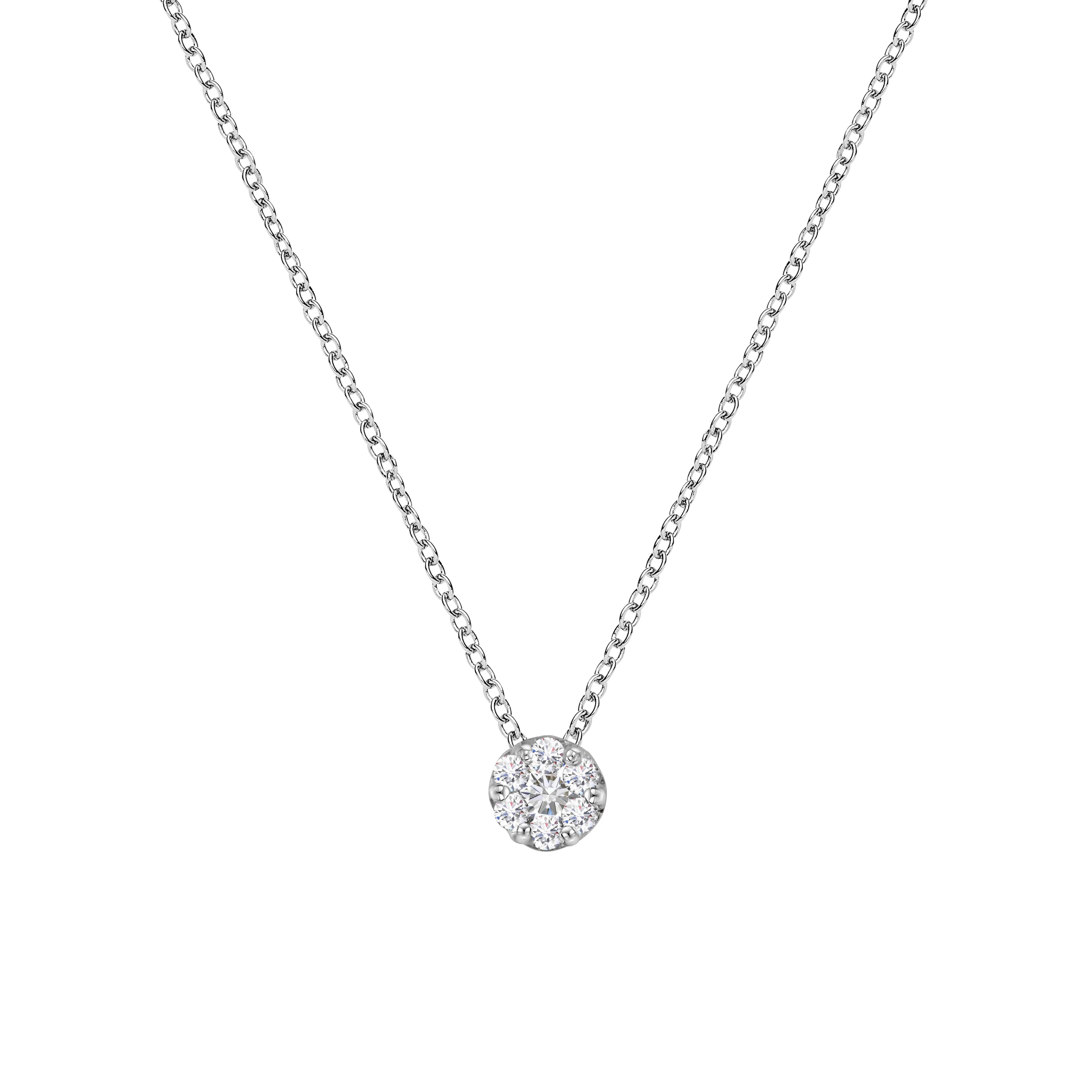 14K White Gold 1/4 Carat Total Weight Shared Prong Set Round-Cut Diamond 7 Stone Floral Cluster 18" Pendant Necklace (H-I Color, SI2-I1 Clarity)