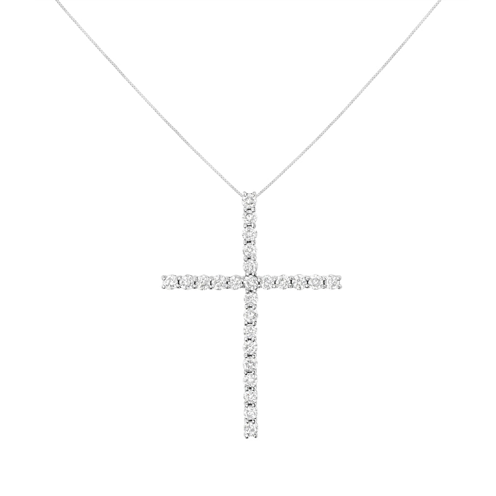 .925 Sterling Silver 3.0 Cttw Round Shape Diamond 1-1/2" Cross Pendant with Box Chain Necklace (I-J Color, I2-I3 Clarity) - 18"