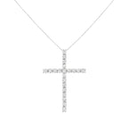 .925 Sterling Silver 4.0 Cttw Diamond 2-1/4" Cross Pendant with Box Chain Necklace (I-J Color, I1-I2 Clarity) - 18"