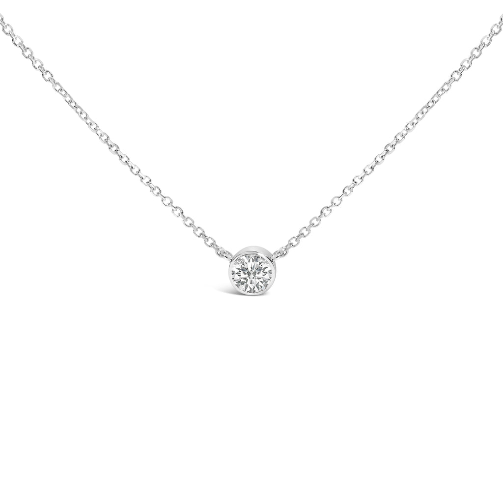 14K White Gold 1.00 Carat Total Weight Bezel Set Round Lab-Grown Diamond Solitaire 18" Pendant Necklace (F-G Color, VS1-VS2 Clarity)