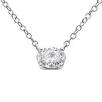 14K White Gold 1/2 Cttw Lab Grown Oval Solitaire Diamond East West 18" Pendant Necklace (E-F Color, VS1-VS2 Clarity)