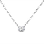 14K White Gold 1/2 Cttw Lab Grown Oval Solitaire Diamond East West 18" Pendant Necklace (E-F Color, VS1-VS2 Clarity)