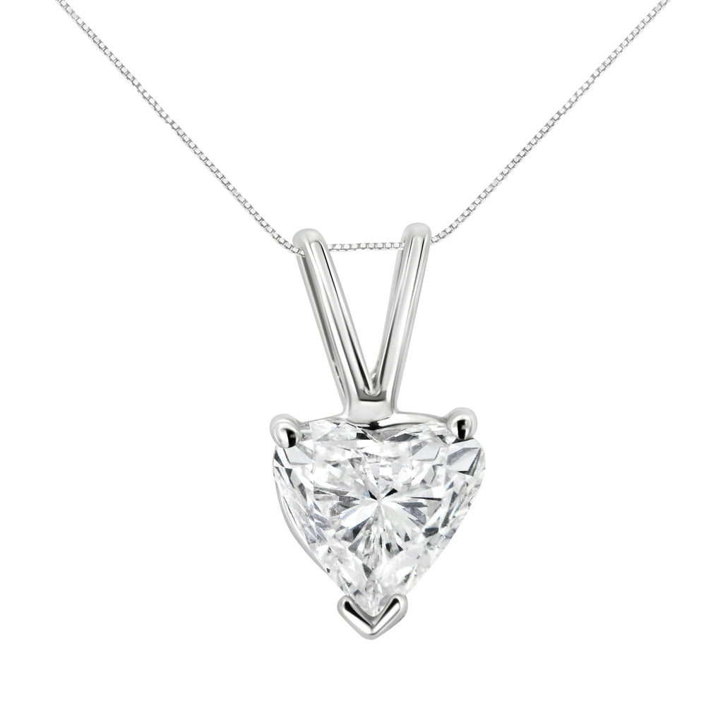 14K White Gold 3/8 Carat Total Weight Heart-Shaped Diamond Classic Solitaire 18" Pendant Necklace (H-I Color, VS2-SI1 Clarity)