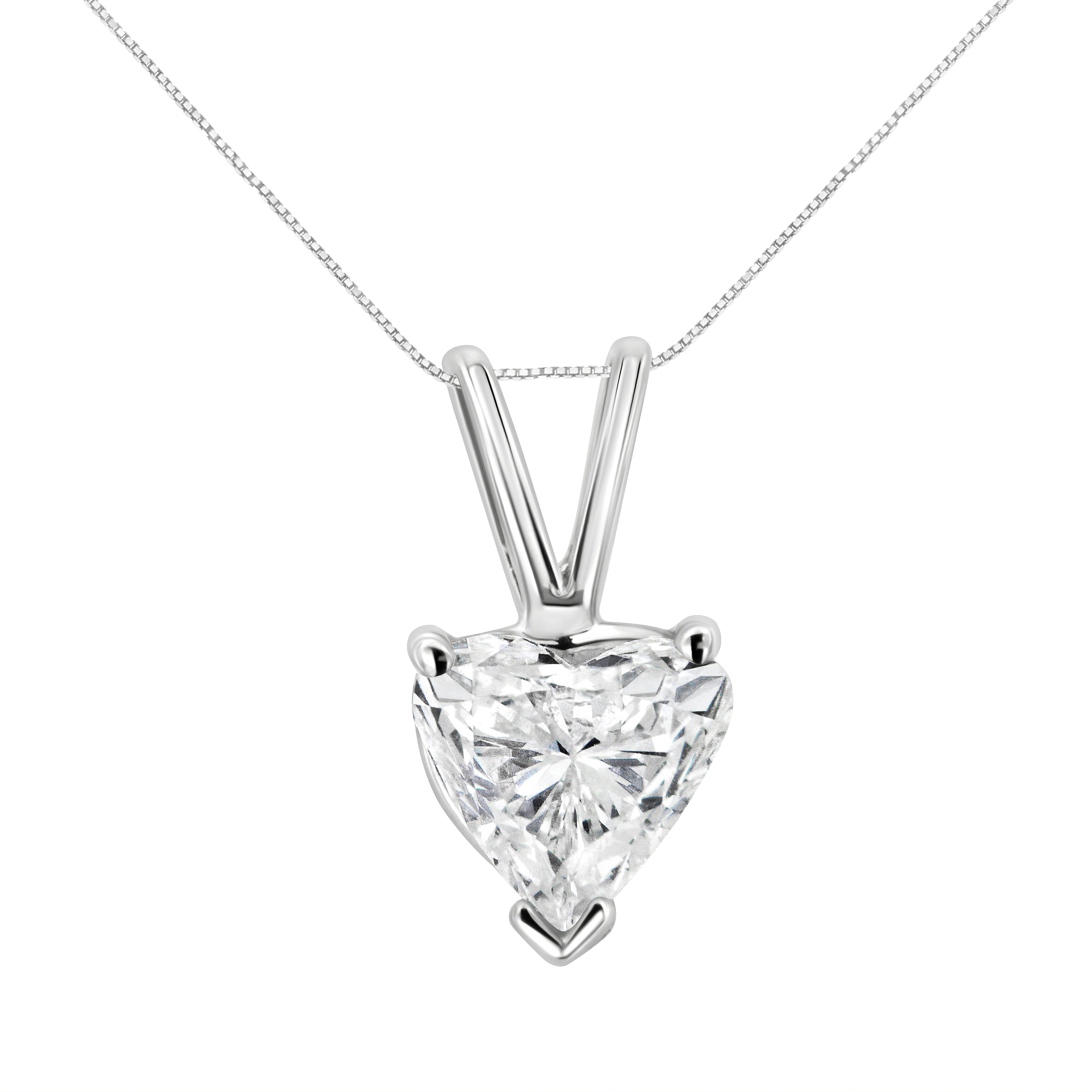 14K White Gold 3/8 Carat Total Weight Heart-Shaped Diamond Classic Solitaire 18" Pendant Necklace (H-I Color, VS2-SI1 Clarity)