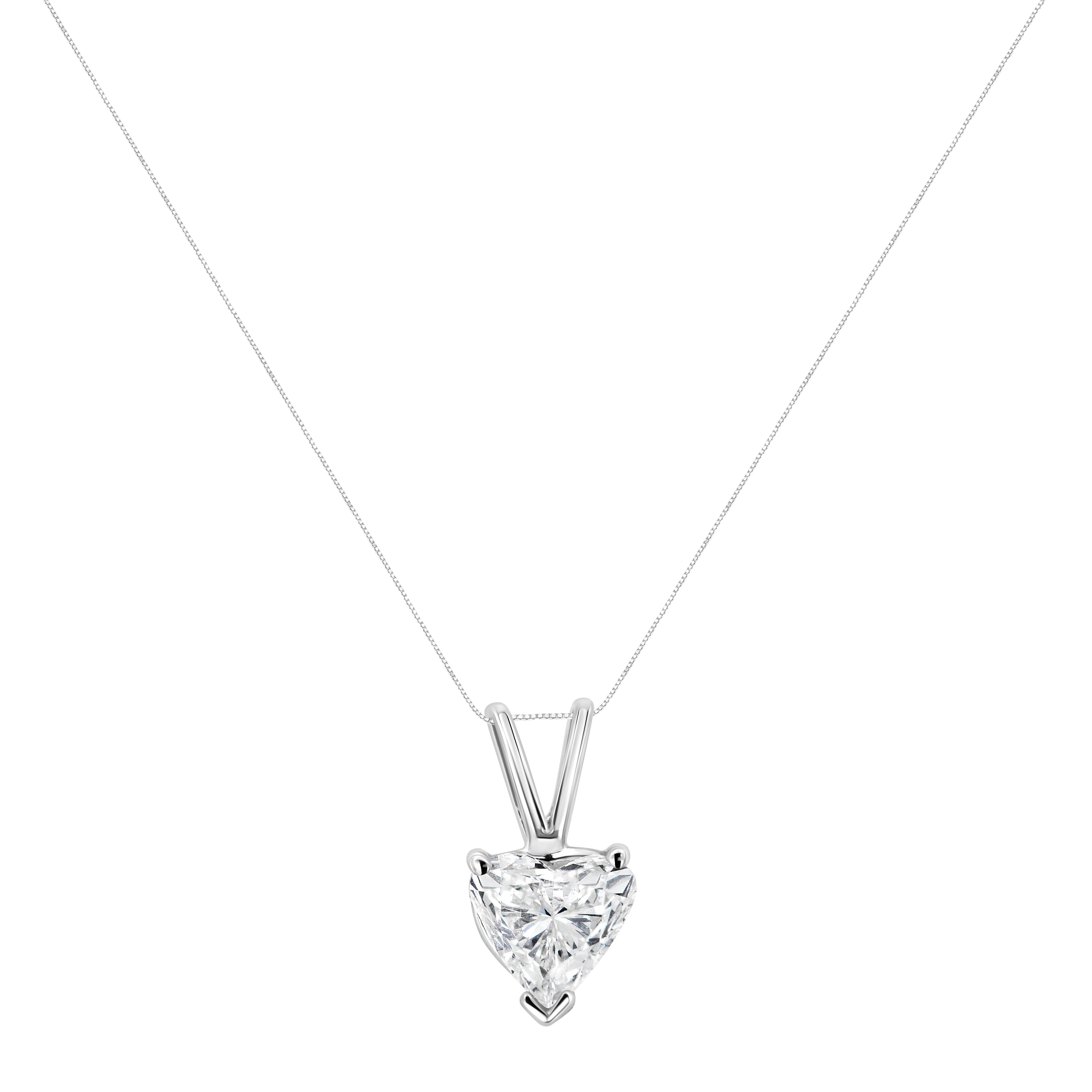 14K White Gold 3/8 Carat Total Weight Heart-Shaped Diamond Classic Solitaire 18" Pendant Necklace (H-I Color, VS2-SI1 Clarity)
