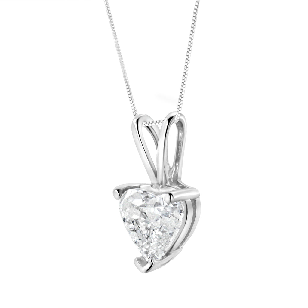 14K White Gold 3/8 Carat Total Weight Heart-Shaped Diamond Classic Solitaire 18" Pendant Necklace (H-I Color, VS2-SI1 Clarity)