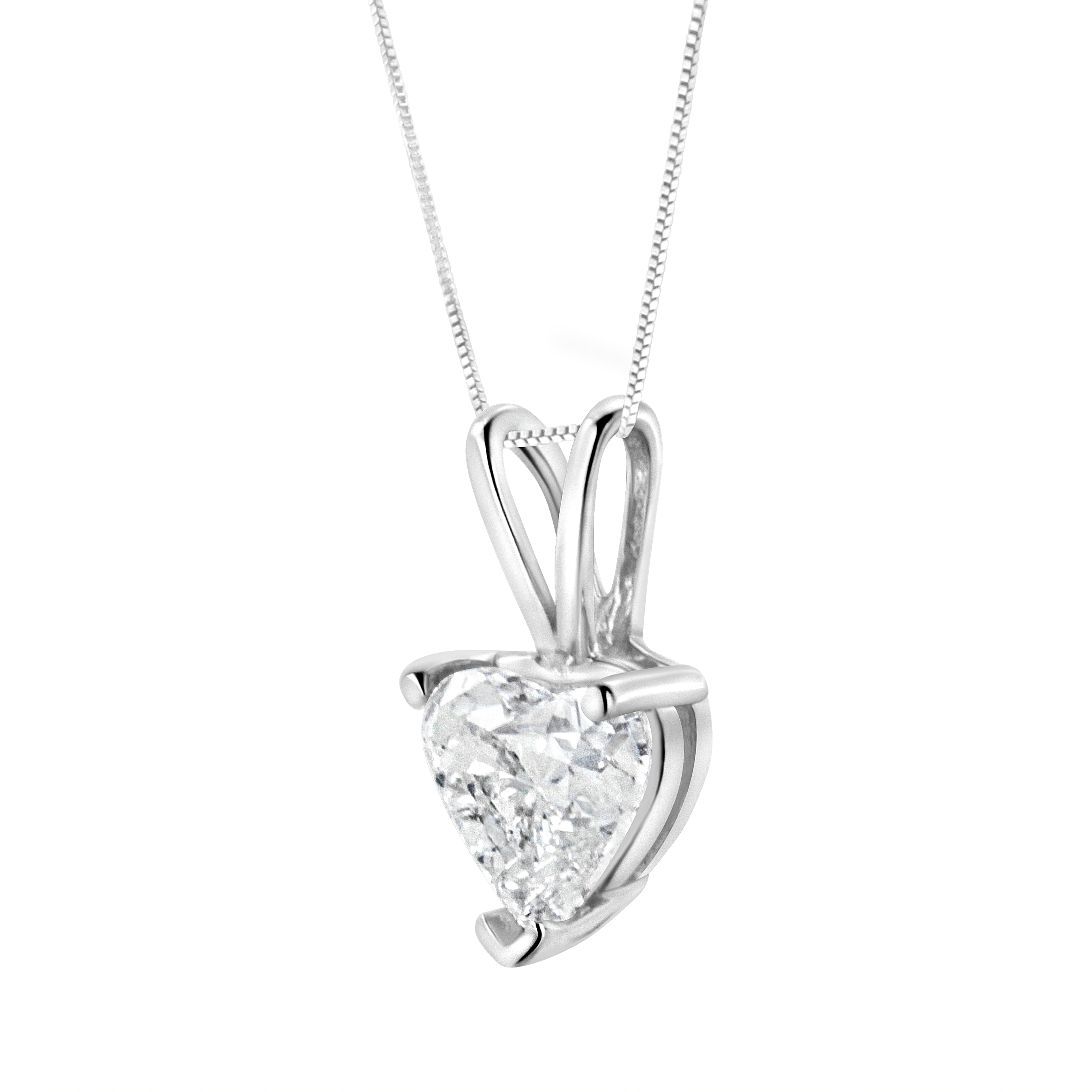 14K White Gold 3/8 Carat Total Weight Heart-Shaped Diamond Classic Solitaire 18" Pendant Necklace (H-I Color, VS2-SI1 Clarity)