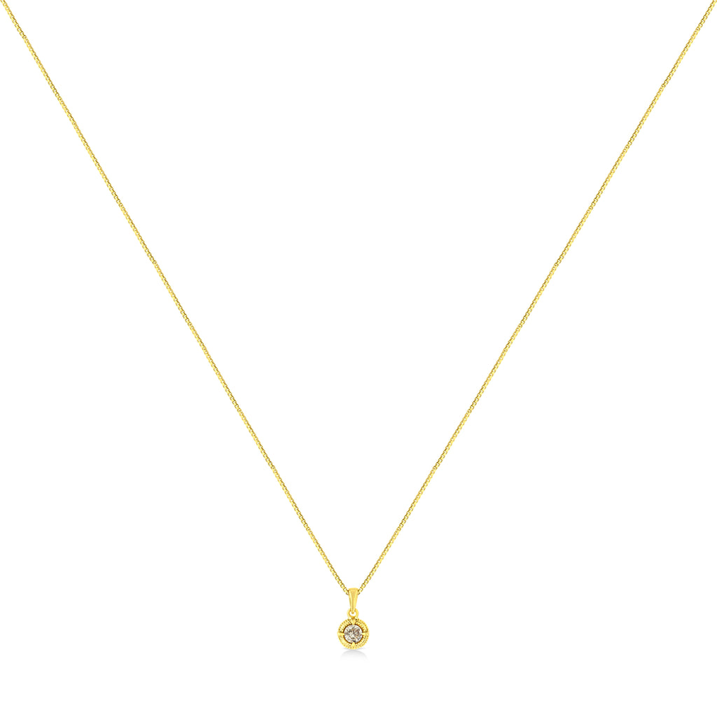 14K Yellow Gold Plated .925 Sterling Silver 1/2 Cttw Brilliant Round Cut Diamond Solitaire Milgrain 18" Pendant Necklace (K-L Color, I2-I3 Clarity)