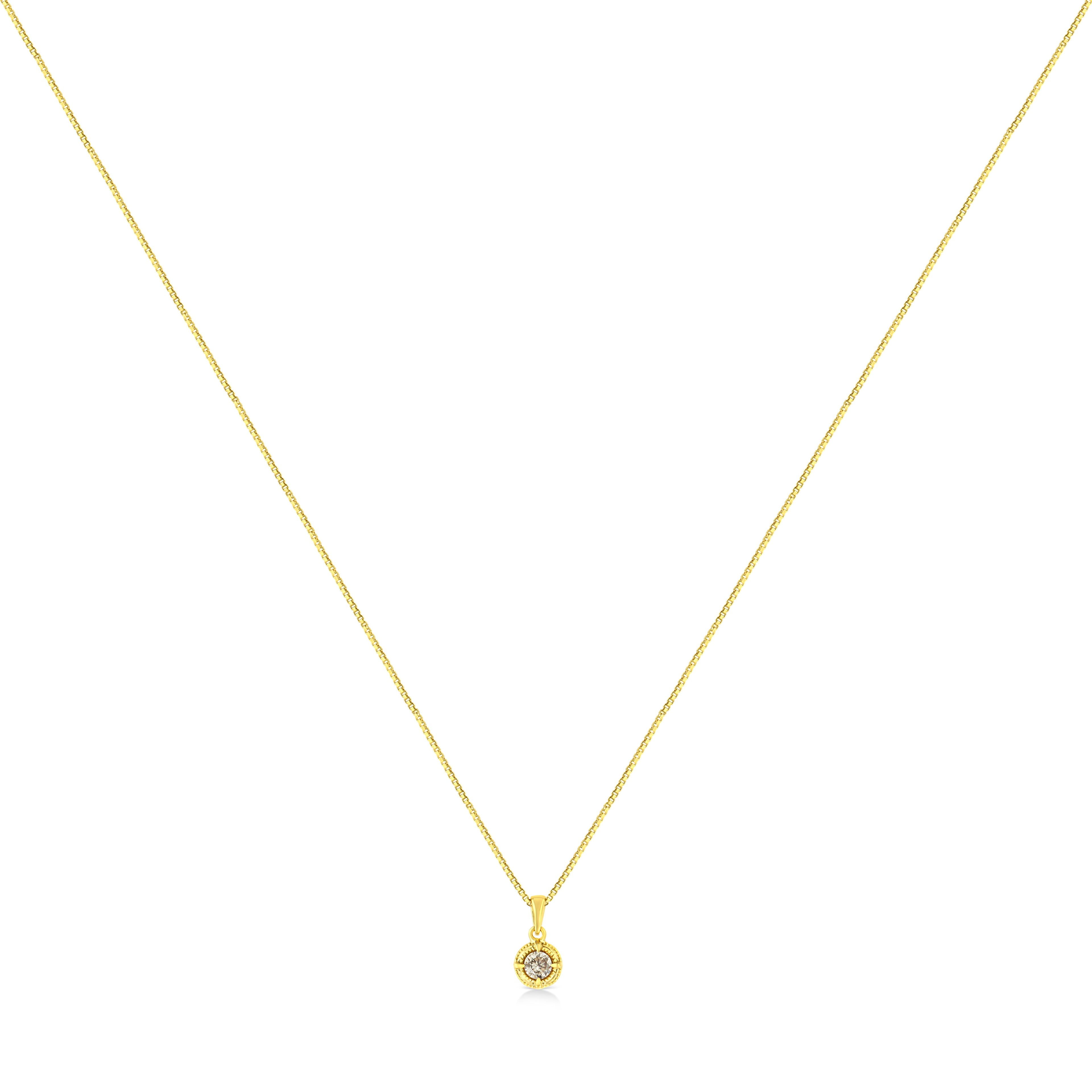 14K Yellow Gold Plated .925 Sterling Silver 1/2 Cttw Brilliant Round Cut Diamond Solitaire Milgrain 18" Pendant Necklace (K-L Color, I2-I3 Clarity)