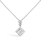 10K White Gold 1/2 Cttw Princess Cut Rhombus Drop Pendant Necklace