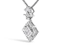 10K White Gold 1/2 Cttw Princess Cut Rhombus Drop Pendant Necklace
