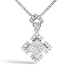10K White Gold 1/5 Cttw Diamond Geometric Design Pendant Necklace