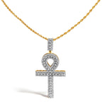 Men's 10K Yellow Gold 1.00 Cttw Diamond Ankh Cross Pendant Necklace