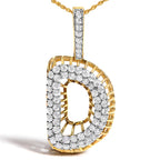 Men's 10K Yellow Gold 1 1/5 Cttw Diamond Letter D Initial Pendant Necklace