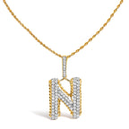 Men's 10K Yellow Gold 1 1/2 Cttw Diamond Letter N Initial Pendant Necklace