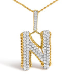 Men's 10K Yellow Gold 1 1/2 Cttw Diamond Letter N Initial Pendant Necklace