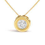 14K Yellow Gold 1 3/8 Carat Total Weight Bezel Set Round Diamond Solitaire Pendant Necklace