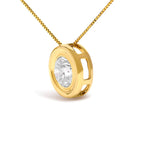 14K Yellow Gold 1 3/8 Carat Total Weight Bezel Set Round Diamond Solitaire Pendant Necklace