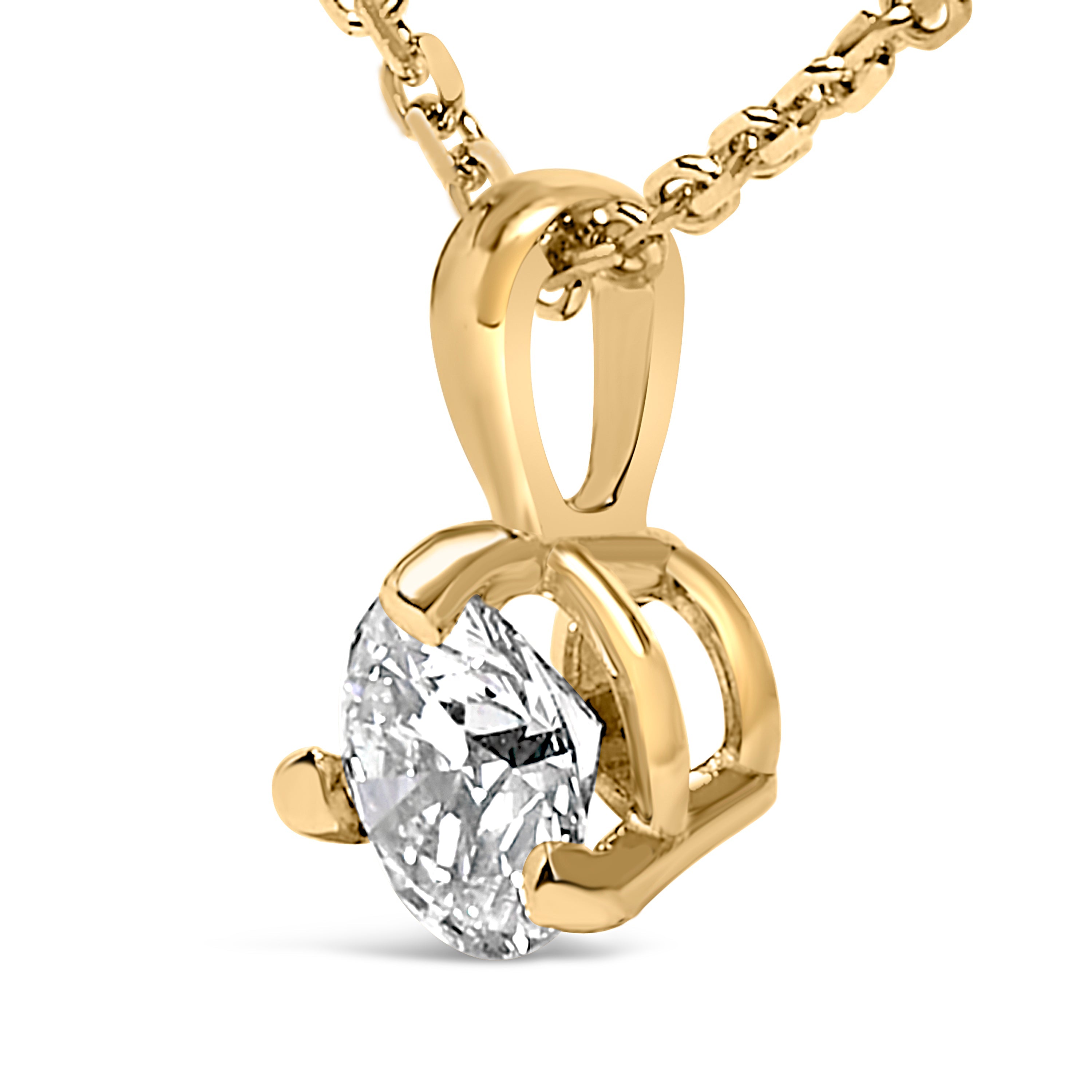 14K Yellow Gold 3/8 Carat Total Weight 3 Prong Martini Set Round Diamond Solitaire Pendant Necklace (G-H Color, SI2-I1 Clarity) - 18" Inches