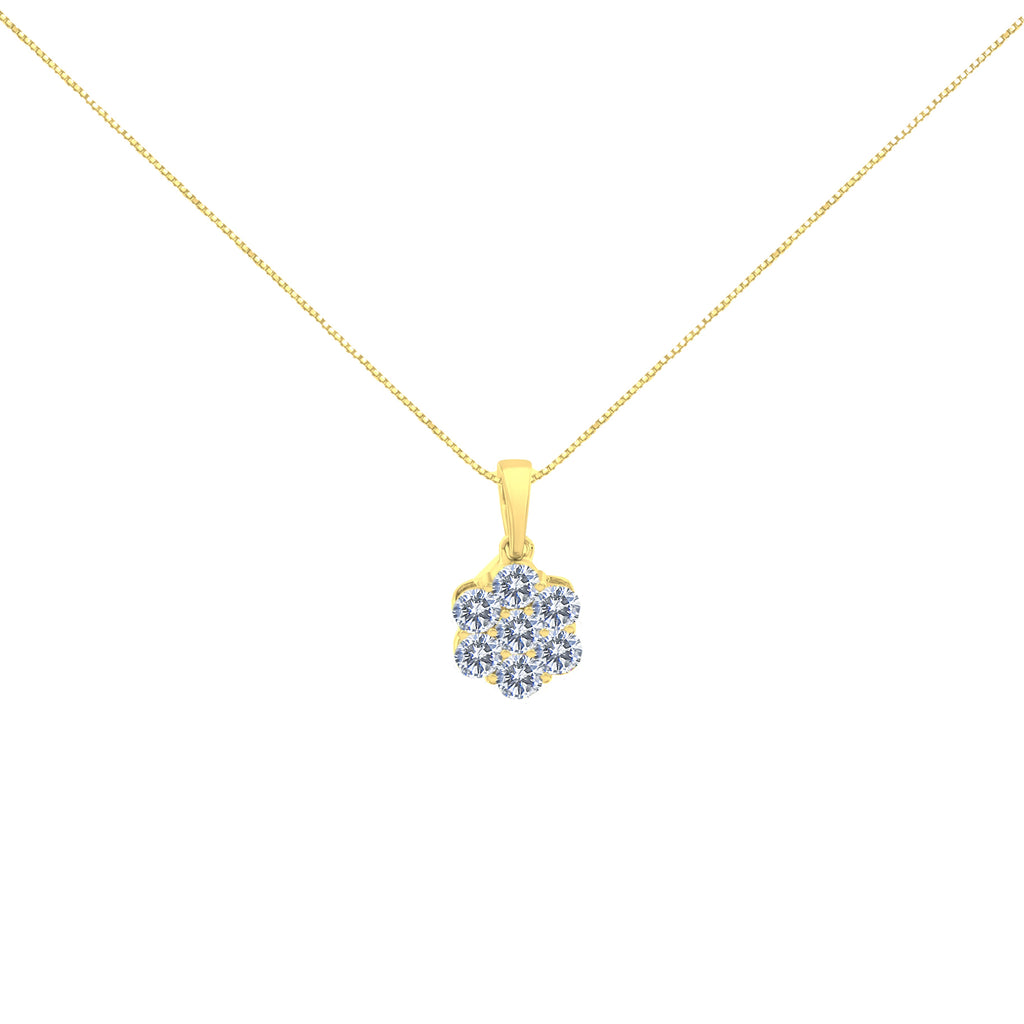 14K Yellow Gold 1.00 Carat Total Weight Brilliant Round-Cut Diamond 7 Stone Floral Cluster 18" Pendant Necklace (H-I Color, SI2-I1 Clarity)