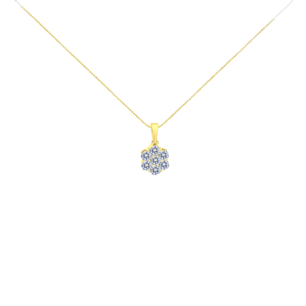 14K Yellow Gold 1.00 Carat Total Weight Brilliant Round-Cut Diamond 7 Stone Floral Cluster 18" Pendant Necklace (H-I Color, SI2-I1 Clarity)