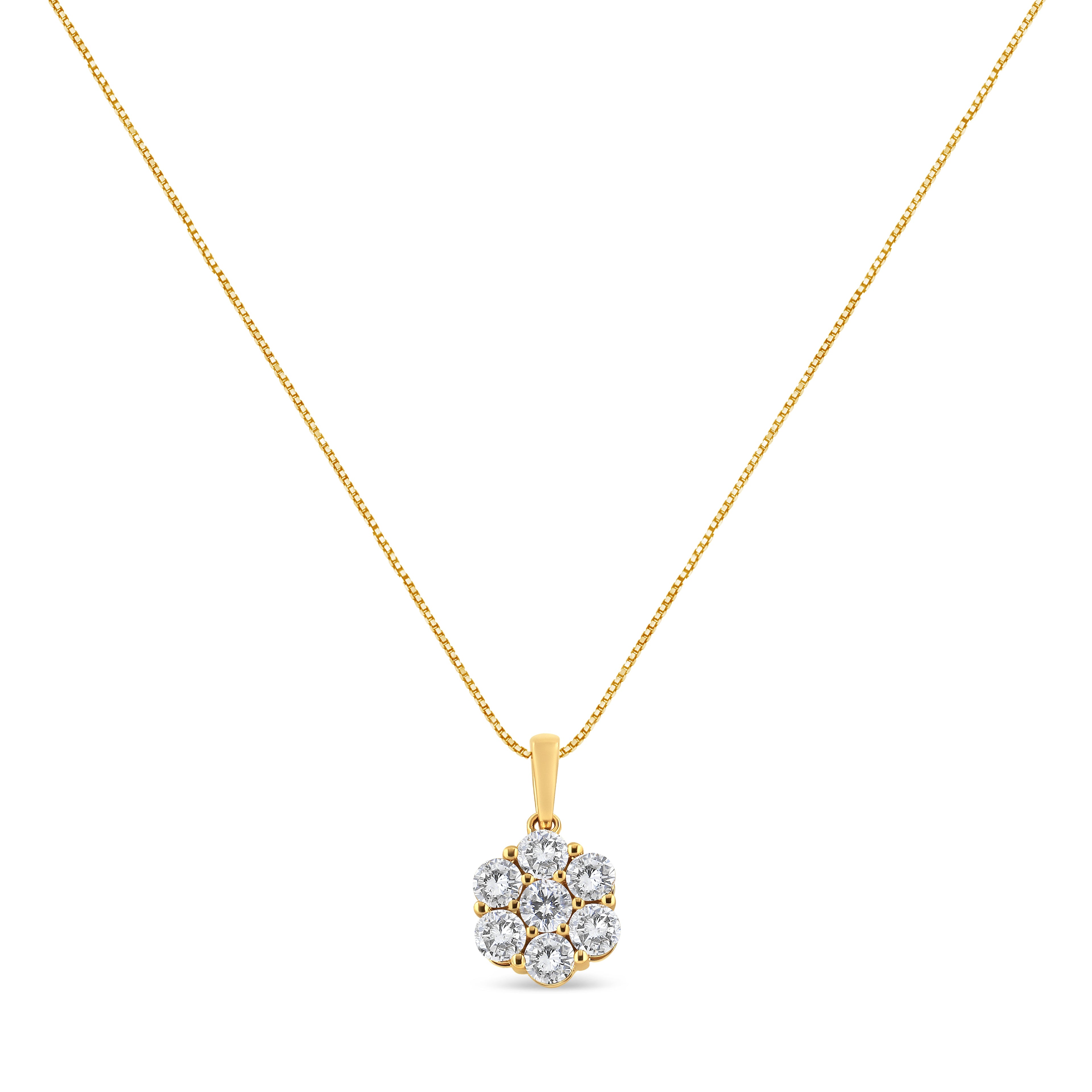 14K Yellow Gold 2.00 Cttw Brilliant Round-Cut Diamond 7 Stone Flower Cluster 18" Pendant Necklace (H-I Color, SI2-I1 Clarity)