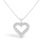 .925 Sterling Silver 1.00 Cttw Diamond Heart 18" Pendant Necklace (I-J Color, I2-I3 Clarity)
