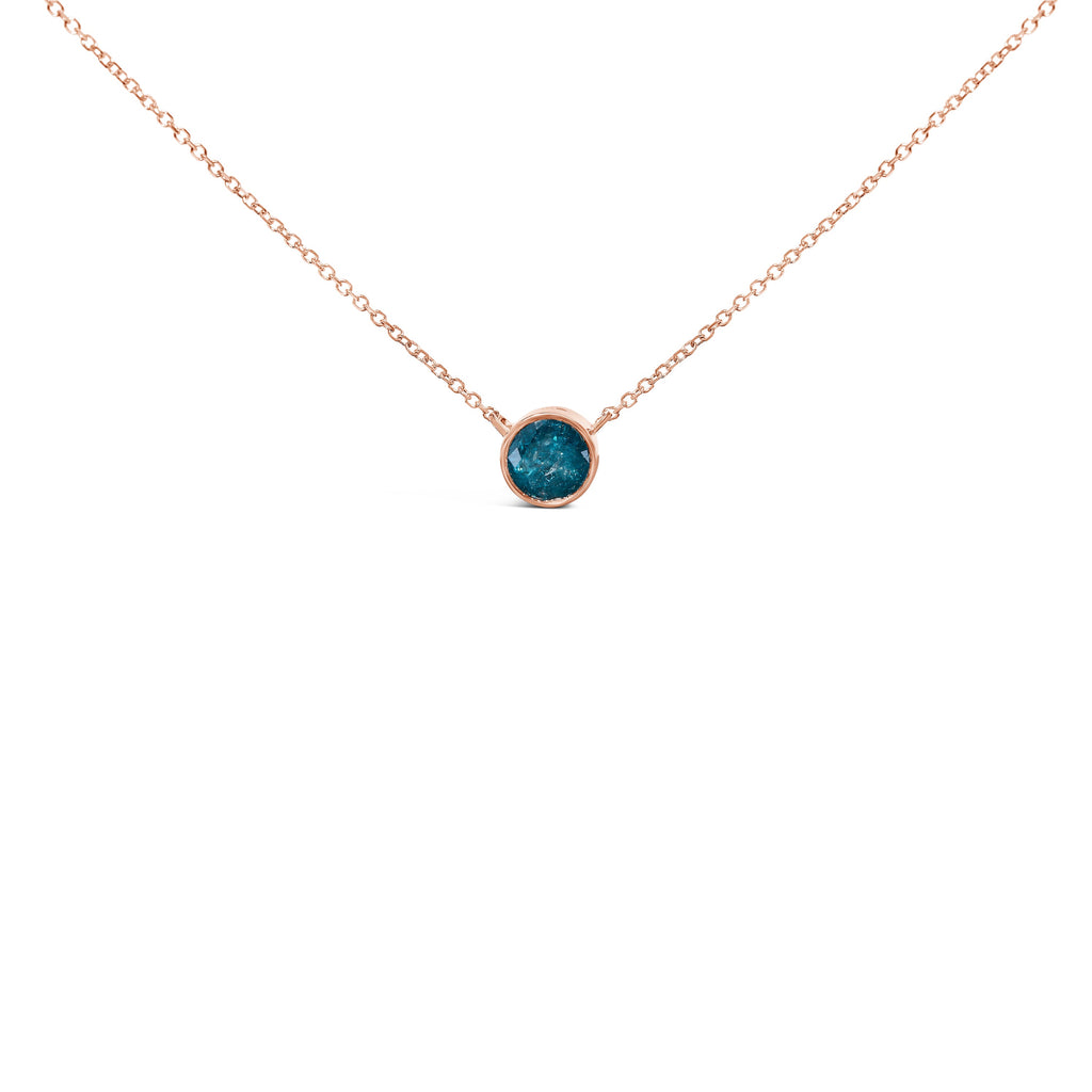 14K Rose Gold 2.0 Cttw Bezel Set Blue Diamond Solitaire Pendant Necklace - 18" Inches