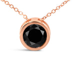 14K Rose Gold 3 1/2 Cttw Bezel-Set Black Round Diamond Solitaire Pendant Necklace (Black Color, I2-I3 Clarity) - 18"