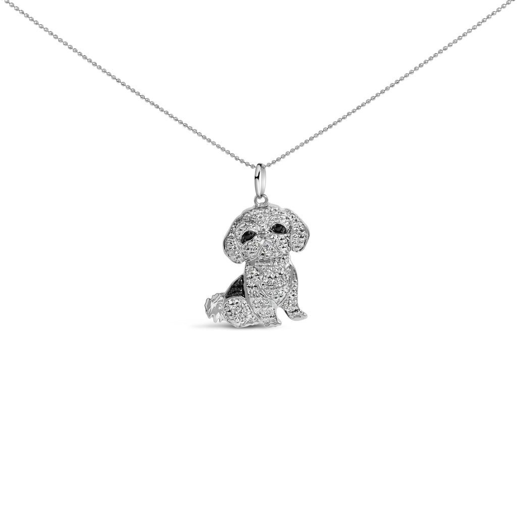 .925 Sterling Silver 1/2 Carat Total Weight White and Black Diamond Shih Tzu Dog 18" Pendant Necklace (I-J Color, I2-I3 Clarity)