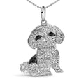 .925 Sterling Silver 1/2 Carat Total Weight White and Black Diamond Shih Tzu Dog 18" Pendant Necklace (I-J Color, I2-I3 Clarity)