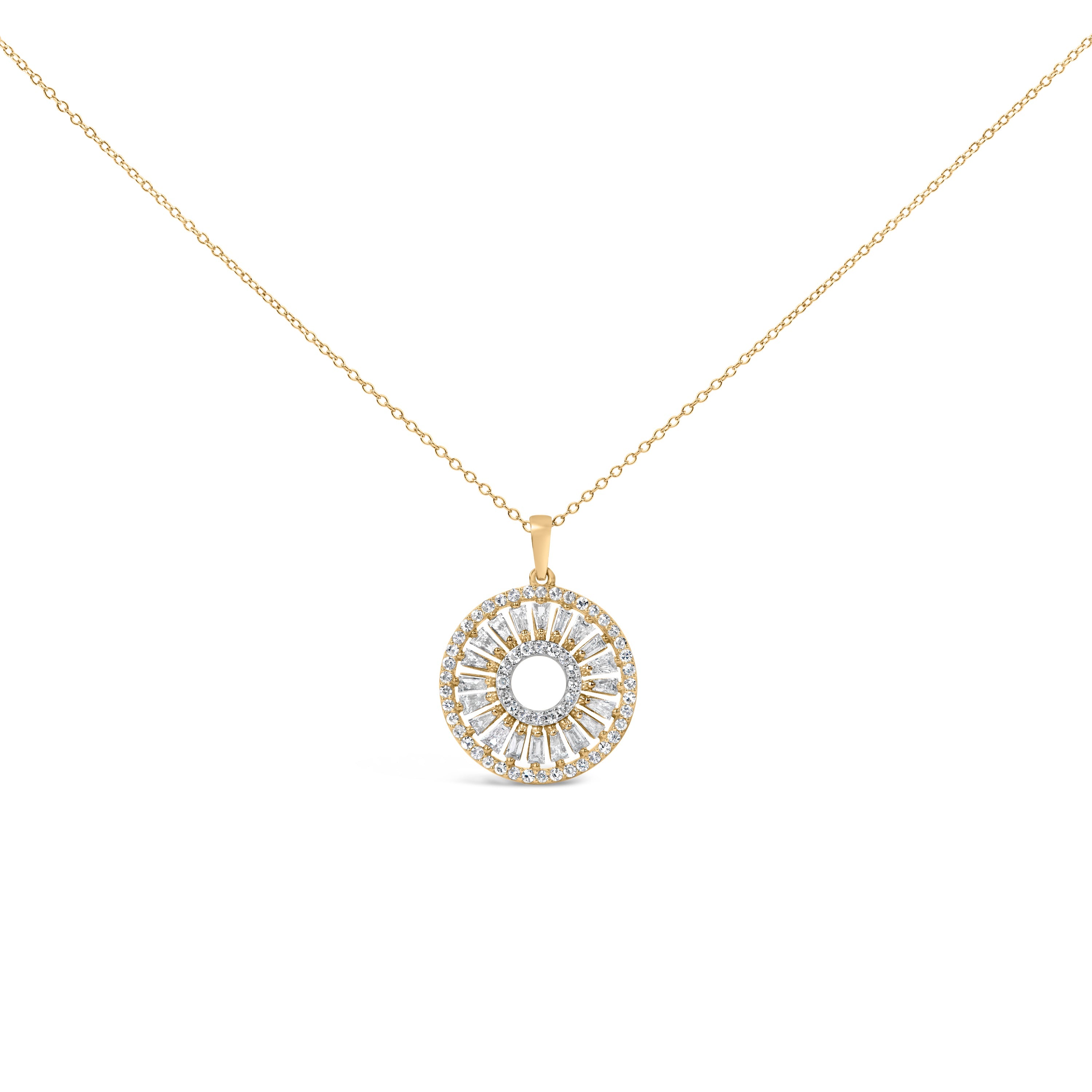 14K Yellow Gold Plated Sterling Silver 1 1/6 Cttw Diamond Sunburst Medallion Pendant Necklace