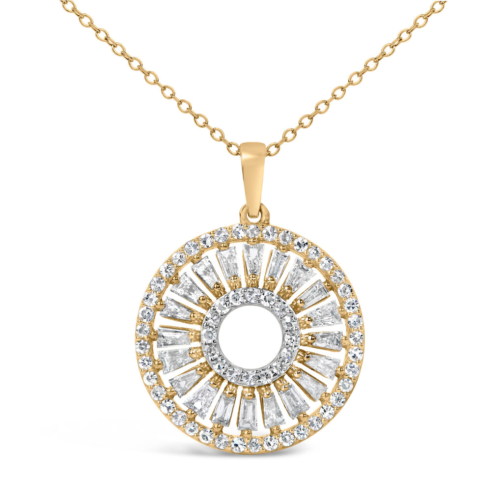 14K Yellow Gold Plated Sterling Silver 1 1/6 Cttw Diamond Sunburst Medallion Pendant Necklace