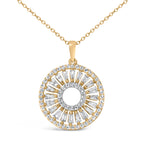 14K Yellow Gold Plated Sterling Silver 1 1/6 Cttw Diamond Sunburst Medallion Pendant Necklace