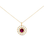 14K Yellow Gold Plated Silver Lab Grown Ruby and 5/8 Cttw Baguette Diamond Medallion Pendant Necklace