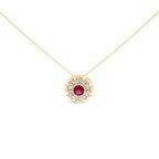 14K Yellow Gold Plated Silver Created Red Ruby and Diamond Baguette Medallion Pendant Necklace