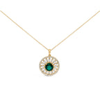 14K Yellow Gold Plated Sterling Silver Lab Grown Emerald and Diamond Sunburst Medallion Pendant Necklace