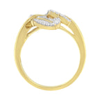 10k Yellow and White Gold 1/2 Carat Total Weight Baguette and Round Diamond Bypass Triple Leaf Ring (I-J Color, I1-I2 Clarity) - Size 7