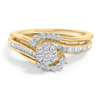 14K Yellow Gold Plated Sterling Silver 1/2 Carat Total Weight Diamond Cluster Spiral Bridal Set