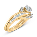 14K Yellow Gold Plated Sterling Silver 1/2 Carat Total Weight Diamond Cluster Spiral Bridal Set