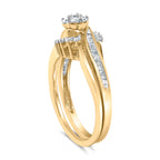 14K Yellow Gold Plated Sterling Silver 1/2 Carat Total Weight Diamond Cluster Spiral Bridal Set