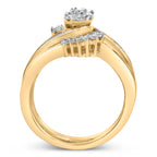 14K Yellow Gold Plated Sterling Silver 1/2 Carat Total Weight Diamond Cluster Spiral Bridal Set